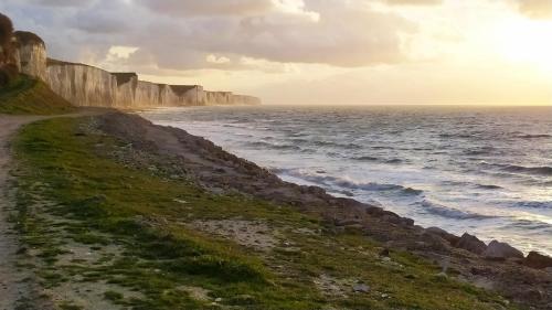 a view of the ocean and a rocky coast at Le clapotis de l'Ô, calme, balcon sur la mer, à 2 h de Paris in Ault