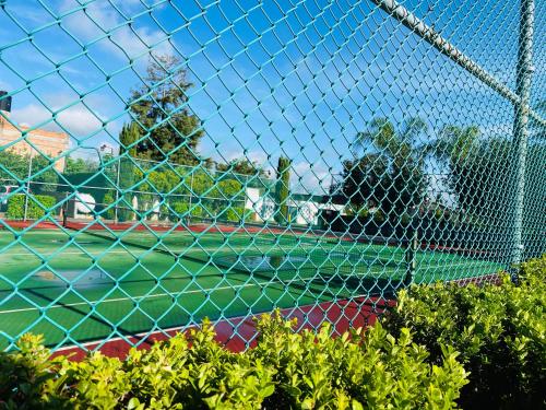 a man standing on a baseball field behind a fence at Hotel La Mansión in San José Iturbide