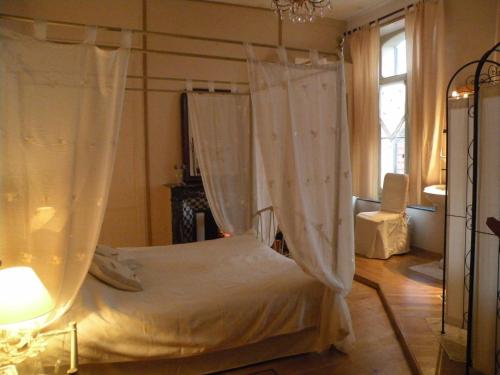 a bedroom with a canopy bed with curtains at Château de Ricquebourg in Maresquel
