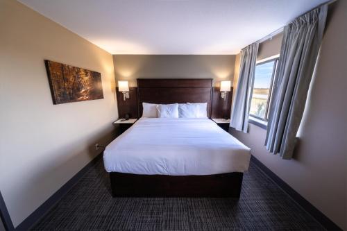 a hotel room with a large bed and a window at Cobblestone Inn & Suites - Trenton in Trenton