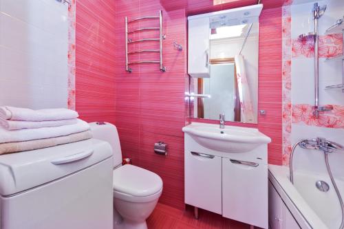 a pink bathroom with a toilet and a sink at City Inn Apartment Elektrozavodskaya in Moscow