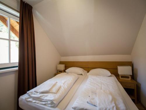 トゥルラッハー・ヘーエにあるAlpenresidenz Turrach 3の窓付きの小さな部屋のベッド2台