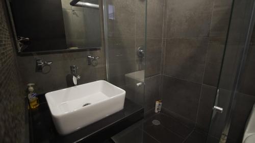 a bathroom with a sink and a mirror at 2 Bedroom Garden House Polanco in Mexico City