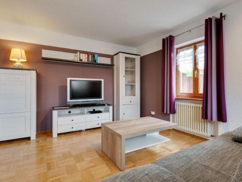 a living room with a tv and a couch at Apartment on the edge of the forest in Kleines Wiesental