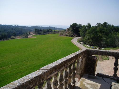 a view of a green field from a balcony at Cottage in Maians with Pool and Garden in Castellfullit del Boix
