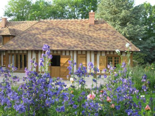 a garden with purple flowers in front of a house at Traditional house with garden in Dampsmesnil in Écos