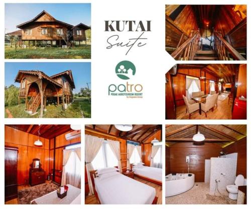 eine Collage mit Bildern eines Hotels mit einer Hütte in der Unterkunft Perak Agrotourism Resort in Tanjung Tualang