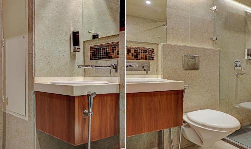 The Onyx Hotel في جمشيدبور: حمام مع حوض ومرحاض