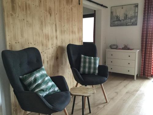 two chairs and a dresser in a living room at Ferienwohnungen "Blumenwiese" in Dillingen an der Donau