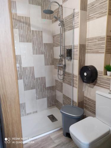 a bathroom with a shower with a toilet at Albergue con encanto d'camiño in Padrón