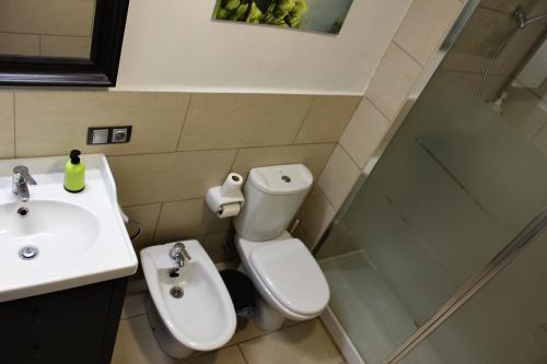 łazienka z toaletą i umywalką w obiekcie 2BDR Ocean view apartment w mieście Poris de Abona