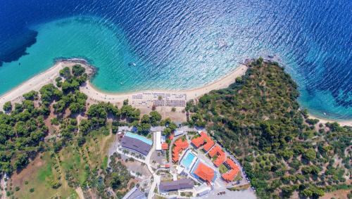 an aerial view of a beach and the ocean at Lagomandra Beach Hotel in Lagomandra