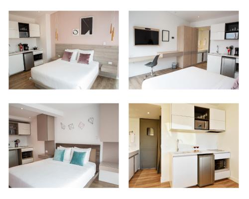 a collage of four pictures of a hotel room at Urban Heights Bogota in Bogotá