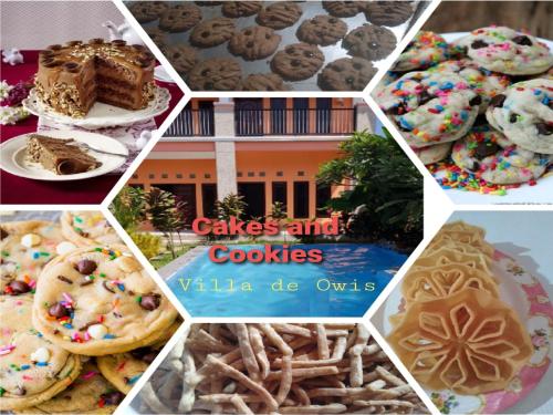 een collage van taarten, koekjes en frietjes bij Villa de Owis in Labuan Bajo