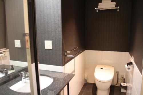a bathroom with a toilet and a sink at The Ridge Hakuba Hotel & Apartments in Hakuba