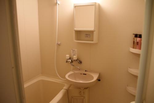a small bathroom with a sink and a bath tub at The Ridge Hakuba Hotel & Apartments in Hakuba