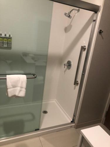 a shower with a glass door in a bathroom at Holiday Inn Express & Suites - Madison West - Middleton by IHG in Middleton