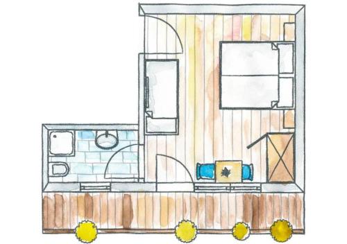 a drawing of a living room with a window at Gästehaus Zugspitzblick in Berwang