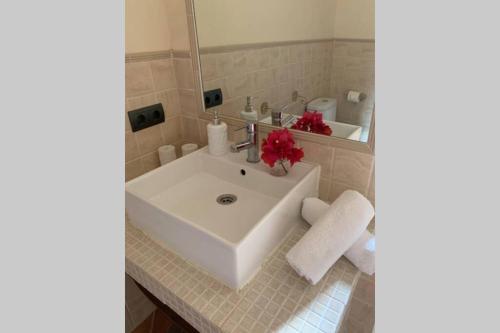 a bathroom with a white sink and a mirror at APARTMENT LA PEÑA ROJO WIFI in Tarifa