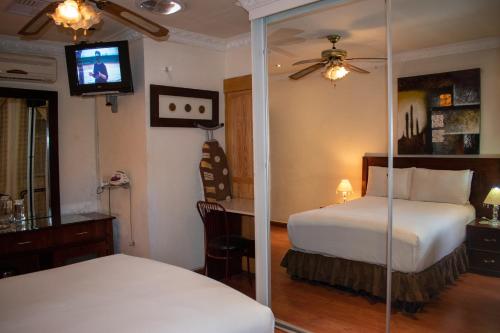 a bedroom with a bed and a television in a room at Lenasia Guest Lodge in Lenasia