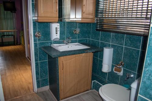 a bathroom with a sink and a toilet at Lenasia Guest Lodge in Lenasia