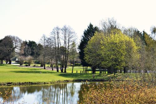 a view of a park with a pond and trees at JJs Lodge Lakewood in York