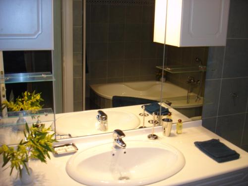 La salle de bains est pourvue d'un lavabo et d'un miroir. dans l'établissement Villa Riviera, à Latte