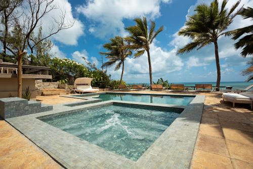 - une piscine à débordement avec des palmiers et l'océan dans l'établissement Hotel da Pipa, à Pipa