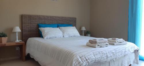 En eller flere senge i et værelse på Villa Jasmin Regusse