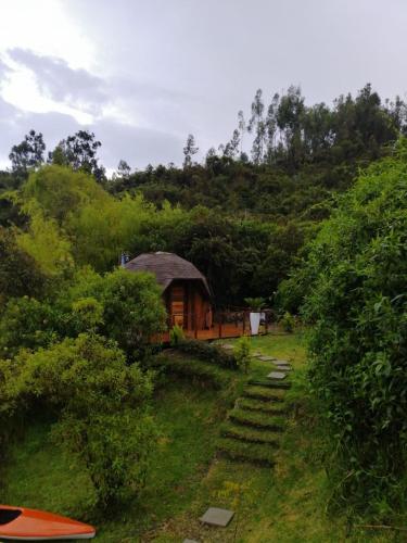 a small cabin in the middle of a forest at Glamping Cantabria in Tunja