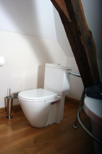 a bathroom with a white toilet in a room at B&B AubergInn in Tessenderlo