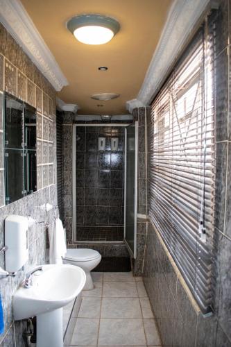 a bathroom with a sink and a toilet and a shower at Lenasia Guest Lodge in Lenasia