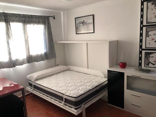 ein kleines Schlafzimmer mit einem Bett und einem TV in der Unterkunft Apartamento Turístico Edificio Monte Oiz 1 in Sierra Nevada