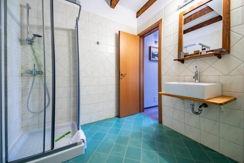 a bathroom with a shower and a sink at Trattoria Al Gallo in Bran