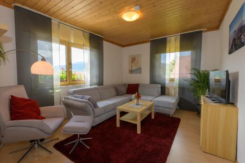 a living room with a couch and a tv at Ferienwohnungen Schmid in Lam
