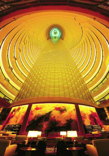 a room with a ceiling with a painting on it at Grand Hyatt Shanghai in Shanghai