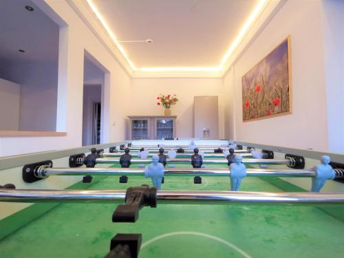 a room with a pool table and a painting at Le pavillon de l'herboriste 14p jacuzzi jardin in Tintigny