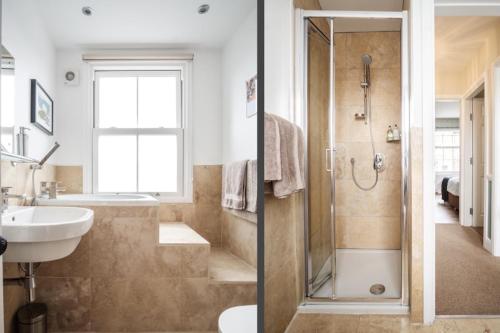a bathroom with a shower and a sink at 107 and 109 Nunnery Lane in York