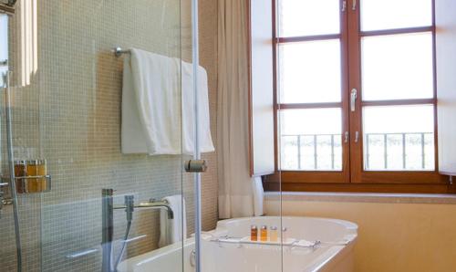 a bathroom with a tub and a sink and a shower at Abadia Retuerta LeDomaine in Sardoncillo