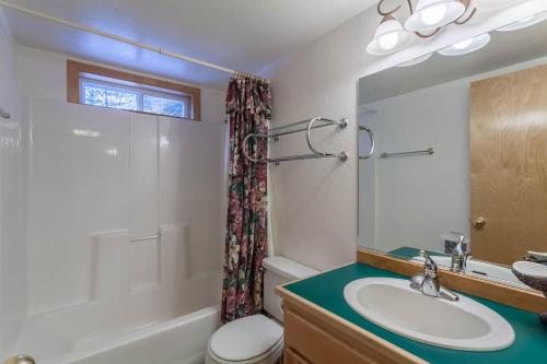 bagno con lavandino, servizi igienici e specchio di Mountain Retreat a Soda Springs