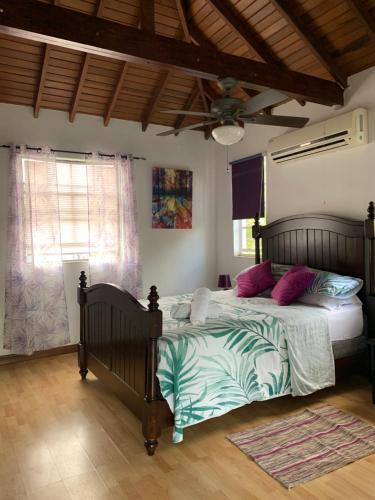 a bedroom with a bed and a ceiling at 11 Gibbs Glade in Saint Peter