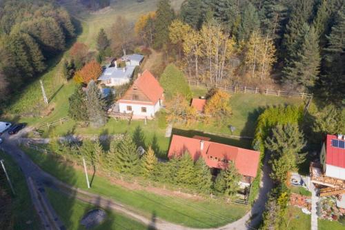 an aerial view of a house on a hill at Chata Horáreň in Smižany