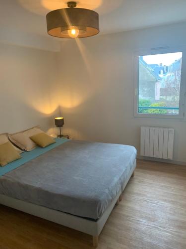 ein Schlafzimmer mit einem großen Bett und einem Fenster in der Unterkunft 65 m2 Centre vannes 2 ch wifi parking in Vannes