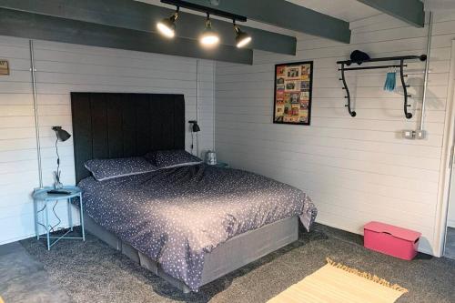 ein Schlafzimmer mit einem Bett in einem Zimmer in der Unterkunft Cosy, Self-Contained Garden Room in City Centre! in Hereford