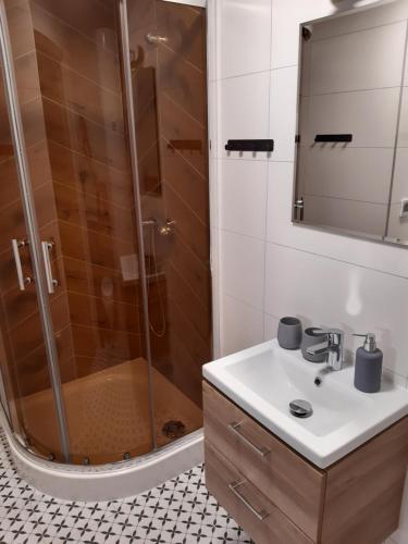 W łazience znajduje się prysznic i umywalka. w obiekcie Górska Chata Pod wyciągami Remiaszów i Jankulakowski Skibus pod domkami w mieście Białka Tatrzanska
