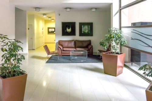 a living room with a couch and some plants at Departamentos Pontoni (Bellas Artes) in Santiago