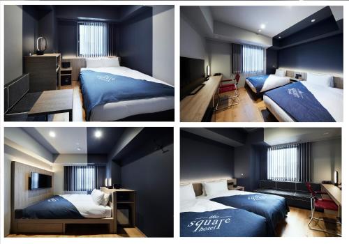 four different pictures of a bedroom with two beds and a room with at the square hotel GINZA in Tokyo