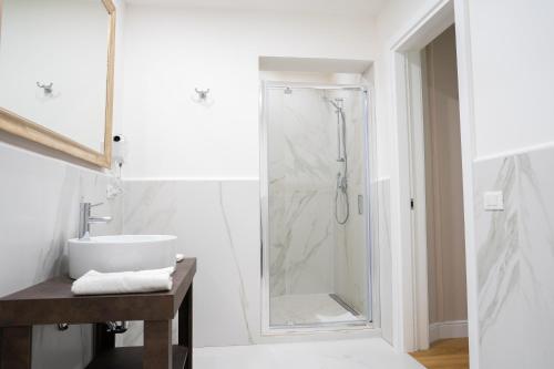 ein Bad mit einer Dusche und einem Waschbecken in der Unterkunft La Tenuta di Rocca Bruna Country Resort in Tivoli