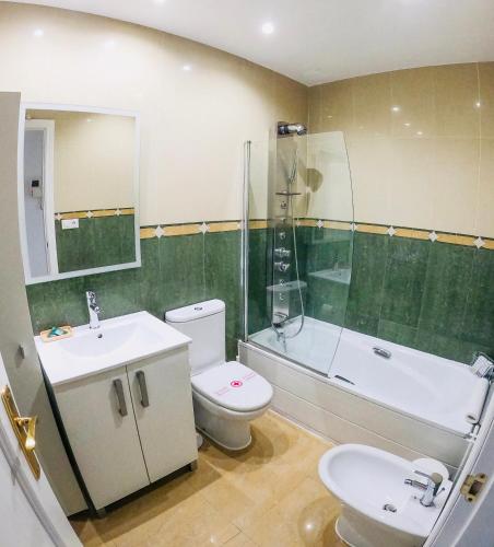 a bathroom with a toilet and a sink and a shower at Apartamento Altea Blanca in Altea