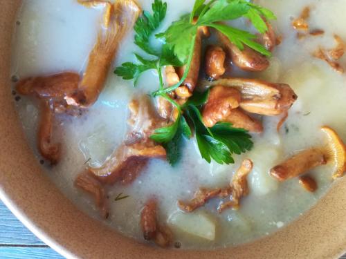 a bowl of chicken noodle soup with parsley on top at Hotel POD HERBEM -POKOJE OZONOWANE in Białystok